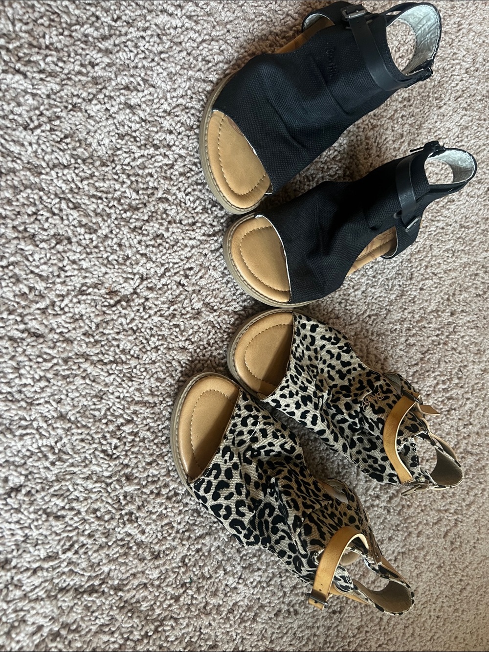 Leopard Print Open-Toe Wedge Sandals - Black/Tan 2 for 30